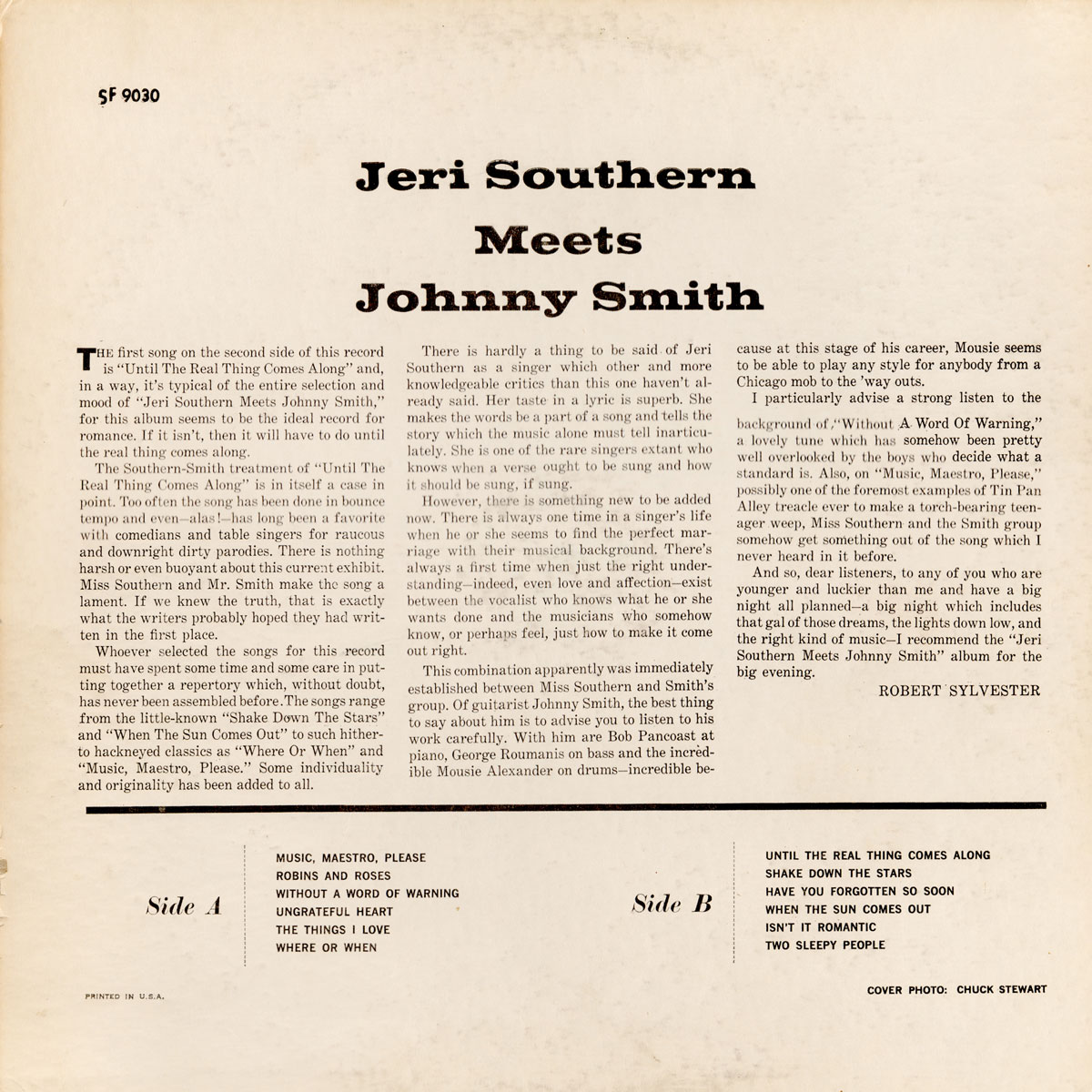 Jeri Southern Meets Johnny Smith - Back cover